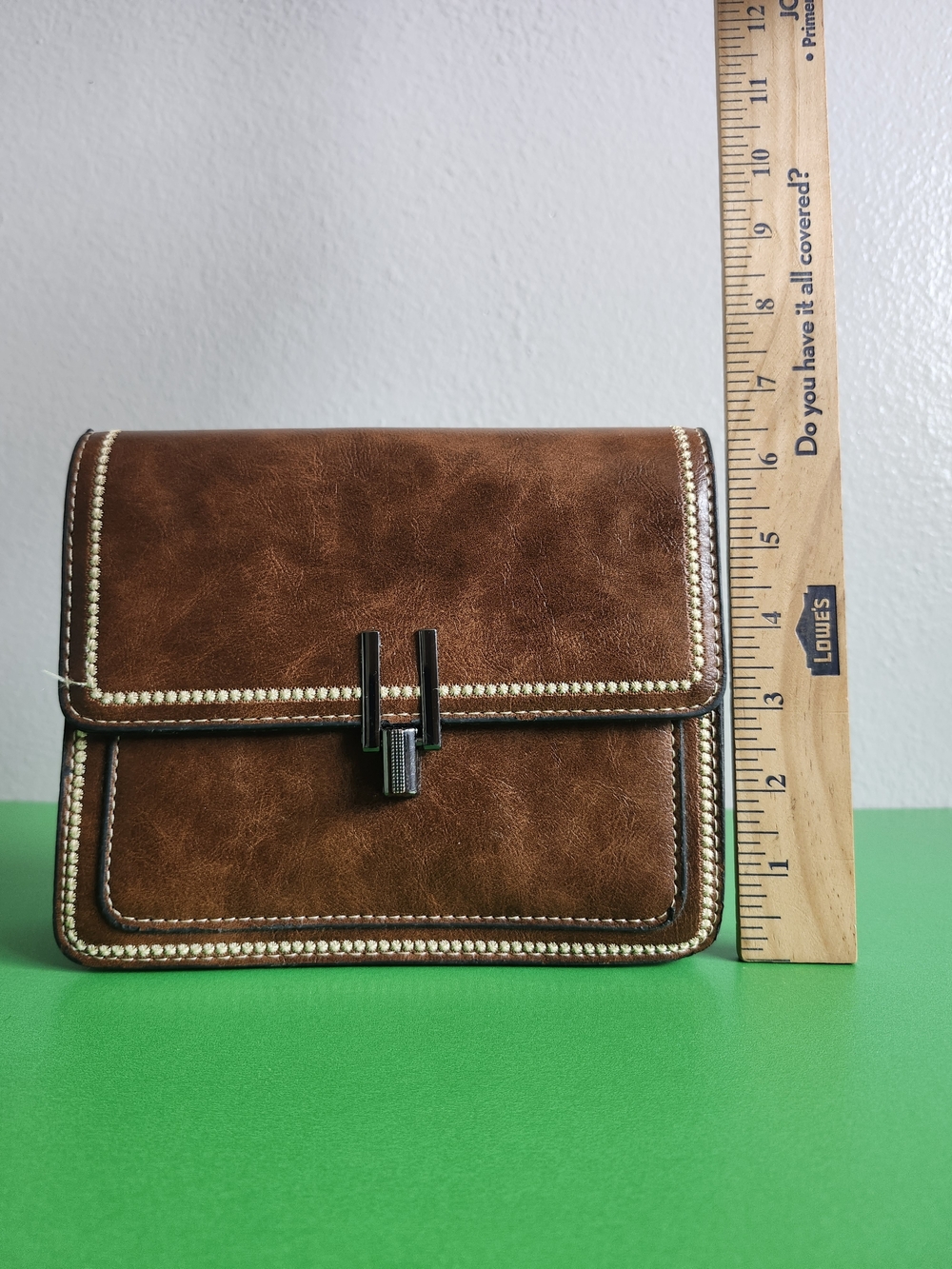 Vintage Faux Leather Mini Square Accordion Handbag Brown (No Strap) Great Shape